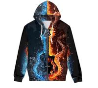ENLACHIC Sweat à capuche zippé imprimé 3D loup galaxie pour homme avec poches, Guitare Ice Fire, 4X-Large
