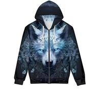 ENLACHIC Sweat à capuche zippé pour homme Motif loup galaxie 3D, Blue Eye Cool Wolf, Large