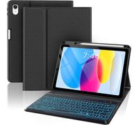 Enlarged Keyboard for iPad 10th Generation 2022 10.9 inch, Anti-drop Keyboard for iPad 10th Generation 10.9 inch with 7 Color Backlight and Pencil Holder [German QWERTZ], Black
