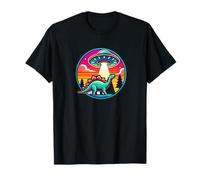 Enlèvement de vaisseaux spatiaux extraterrestres par un dinosaure stégosaure T-Shirt