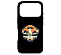 Enlèvement d'un ovni par Un Monstre Marin du Loch Ness, Coucher de Soleil rétro de Nessie Coque pour iPhone 17 Pro