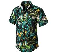Enlision Chemise à Fleurs Homme Hawaïenne Ete Funky Casual Manches Courtes Chemises à Imprimé Fleurie Palmier pour été Hawaii Holiday Beach Chemises Aloha,Vert,S