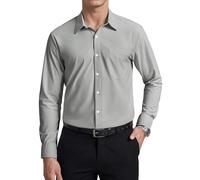 Enlision Chemise Gris Homme Manches Longues Infroissable sans Repassage Coupe Classique pour Affaires Bureau Formel Funérailles avec Boutons Et Poche M