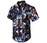 Enlision Chemise Hawaïenne Homme à Manches Courtes Boutonnée Florale Funky Fleurs Palmier Ananas Chemise Imprimée Vacances Plage Chemises Hawaïennes Unisexe,Marine Bleu & Violet pâle
