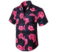 Enlision Chemise Hawaïenne Homme Fleurs Funky Manches Courtes Casual Ete Aloha Floral Feuille Violet Rose Imprimer Hawaii Chemises Plage Fête 2XL