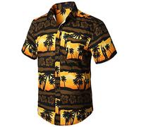 Enlision Chemise Hawaienne Homme Manches Courtes Funky Casual à Imprimé Aloha pour La Plage, Marron, S