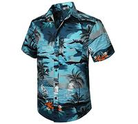 Enlision Chemise Hawaienne Homme Manches Courtes Funky Casual Chemise à Imprimé Aloha Chemise D'éTé pour La Plage,Bleu,M