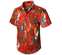 Enlision Chemise Hawaïenne Homme Rouge Manches Courtes Funky Casual Chemise à Imprimé Aloha Chemise D'éTé pour La Plage,Rouge,M