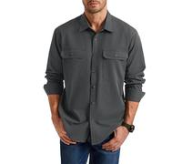 Enlision Chemise Homme Manches Longues Coton Boutonnée Chemises avec Poches à Double Rabat Gris Surchemise de Travail Cargo M