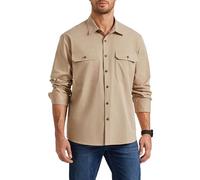 Enlision Chemise Homme Manches Longues Coton Boutonnée Chemises avec Poches à Double Rabat Kaki Surchemise de Travail Cargo 3XL