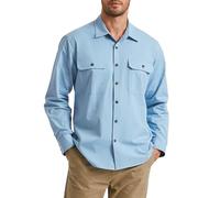 Enlision Chemise Homme Manches Longues Coton Boutonnée Chemises - Bleu Délavé Surchemise Résistante de Poids Moyen, Poches à Double Rabat 3XL