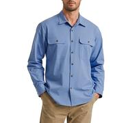Enlision Chemise Homme Manches Longues Coton Boutonnée Chemises - Bleu Poussiéreux Surchemise Résistante de Poids Moyen, Poches à Double Rabat 4XL