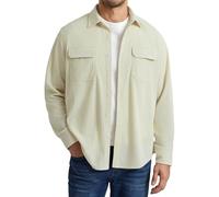 Enlision Chemise Homme Velours Côtelé Veste Décontractée Boutonnée Surchemise Rétro Coupe Ample Toucher Doux Haut de Mi-Saison Crème S
