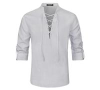 Enlision Chemise médiévale pour Homme Cosplay Viking Steampunk Vampire Renaissance Gothique Victorien Gris Clair L