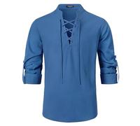 Enlision Chemise médiévale pour Homme Cosplay Viking Steampunk Vampire Renaissance Gothique Victorien Bleu L