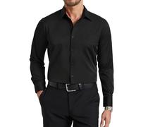 Enlision Chemise Noire Homme Manches Longues Extensible sans Repassage Infroissable Coupe Classique avec Boutons et Poche pour Bureau Cérémonie ou Funérailles S