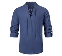 Enlision Chemise pour Homme à Manches Longues col en V vêtements médiévaux Coton Classique écossais Jacobite Kilt Lin Chemises Marin XL