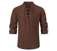 Enlision Chemise pour Homme à Manches Longues col en V vêtements médiévaux Coton Classique écossais Jacobite Kilt Lin Chemises Brun XL