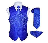 Enlision Gilet Costume bleu royal Homme Mariage Paisley Ensemble de Cravate et Pochette Jacquard Gilets sans Manche pour Fête S