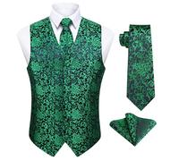 Enlision Gilet Costume Vert Homme Mariage Paisley Ensemble de Cravate et Pochette Jacquard Gilets sans Manche pour Fête XXL