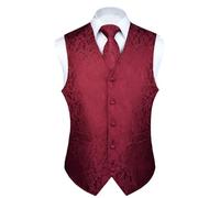 Enlision Gilet Costume vin rouge Homme Mariage Paisley Ensemble de Cravate et Pochette Jacquard Gilets sans Manche pour Fête XL