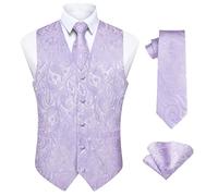 Enlision Homme Violet Gilet et Cravate Ensemble Paisley Floral Jacquard Gilet pour Hommes & Cravate et Pochette pour Mariage Fête