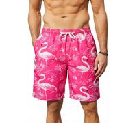 Enlision Short de Bain Homme à Motif Hawaii Bermuda Homme Rose Flamant Séchage Rapide avec Doublure Maille 7,5" Maillot Taille Réglable pour Plage Piscine Vacances XXL