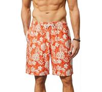 Enlision Short de Bain Homme à Motif Hawaii Bermuda Homme Séchage Rapide avec Doublure Maille 7,5" Maillot Orange Feuille Taille Réglable pour Plage Piscine Vacances L