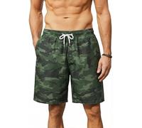 Enlision Short de Bain Homme à Motif Hawaii Bermuda Homme Séchage Rapide avec Doublure Maille 7,5" Maillot Vert Camouflage Taille Réglable pour Plage Piscine Vacances L