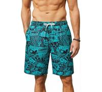 Enlision Short de Bain Homme à Motif Hawaii Bermuda Homme Turquoise Séchage Rapide avec Doublure Maille 7,5" Maillot Taille Réglable pour Plage Piscine Vacances L