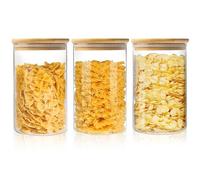 ENLOY Lot de 3 bocaux hermétiques en verre avec couvercle en bambou, boîtes alimentaires transparentes pour noix, grains de café, sucre, farine, collations, épices et plus encore (950 ml)