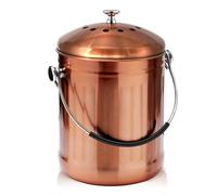 ENLOY Poubelle à compost pour comptoir de cuisine, seau à compost en acier inoxydable cuivre mat de 5,8 l avec couvercle, seau à déchets alimentaires inodore avec 2 filtres à charbon, seau à compost