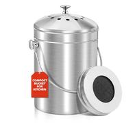 ENLOY Seau à compost pour comptoir de cuisine, poubelle à compost en acier inoxydable de 5 litres avec couvercle, seau à déchets alimentaires inodore avec filtre à charbon, seau à compost pour cuisine