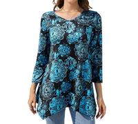 Enmain Femme Tunique à 3/4 Manches Longues Tuniques Femmes Grande Taille Chemise Imprimée à Motifs Floraux Paisley pour Automne Hiver L