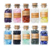 EnMart 10 Pièces Bouteilles Pierres Précieuses, Kit de Collecte de Pierres en Crystal de Guérison, Gravier de Quartz Naturel Souhaitant Une Bouteille pour Reiki, Guérison, Méditation, Décoration