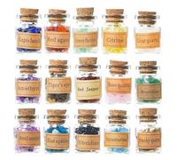 EnMart 15 Pièces Bouteilles Pierres Précieuses, Kit de Collecte de Pierres en Crystal de Guérison, Gravier de Quartz Naturel Souhaitant Une Bouteille pour Reiki, Guérison, Méditation, Décoration