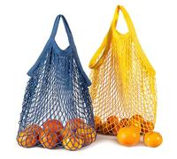Ennoxwi 2 Pièces Sac à Provisions Filet Coton Filet à avec Poignée Courte Pliable Sac en Sac de Plage pour Fruits Légumes Courses