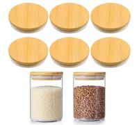 Ennoxwi 6 pièces Couvercles en bambou, 80 mm Couvercles ronds en bambou avec joint d'étanchéité en silicone Couvercles en bambou réutilisables pour la maison et la cuisine