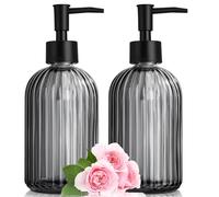 Ennoxwi Ensemble de 2 distributeurs de savon en verre, distributeur rechargeable de 400 ml avec pompe en plastique noir, distributeur moderne pour savon liquide pour lave-vaisselle, savon pour les