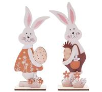 Ennoxwi Lot de 2 décorations de Pâques en bois avec socle - Décoration traditionnelle pour table et rebord de fenêtre - Marron