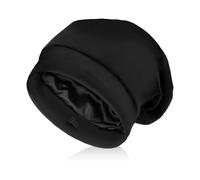ENNSOO Bonnet de sommeil en satin avec solution capillaire sans frisottis et sans nœuds, flexible 100 % soie pour cheveux bouclés, noir, bonnet pour homme et femme, 1 pièce