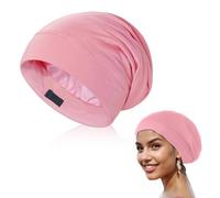 ENNSOO Bonnet pour dormir, bonnet 100 % satin avec solution de cheveux sans frisottis et sans nœuds, bonnet en soie personnalisable pour cheveux bouclés noir, bonnet pour homme et femme, 1 pièce