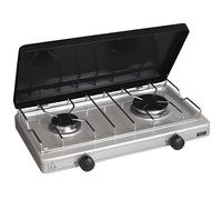 Réchaud 2 feux Gaz BUTANE et PROPANE, Silver, avec couvercle