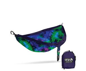 Eno Doublenest Hamac Tie Dye Bleu Tissu Doux Respirant 70 Deniers Nylon Taffetas Séchage Rapide Ultra Résistant Triple Couture Compression Mousquetons Aluminium Wiregate Poids 539 g