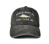Enodtter Women Want Me Fish Fear Me Hat, Embroidered Washed Black Baseball Cap for Men, Adjustable Cotton Trucker Hat Dad Hat