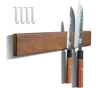 ENOKING Porte Couteaux Aimanté, Barre Aimantée Porte Couteaux de Cuisine avec 4 Crochets, 40cm Porte Couteaux de Cuisine Mural en Bois avec Aimant Extra Puissant pour range couteaux
