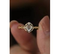 Énoncé de gemme ovale Anneau de halo pour les femmes anneau de lune de lune Moon Phase de phase Cubic Zirconia Band de fiançailles de mariage doigt le doigt minimaliste ouverte Ring ajusté Her