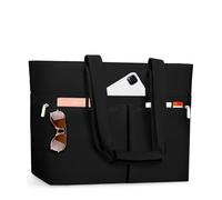 ENONEO Grand Sac de Plage avec Fermeture Éclair 45L, XXL Famille Sac de Plage Imperméable Piscine Sacs Cabas Femme Voyage Pliable Beach Tote Bag pour Plage Piscine Gym Vacance (Noir pur)