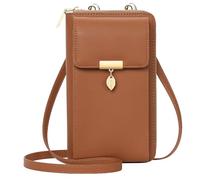 ENONEO Sac Téléphone Portable Femme en Cuir Blocage RFID Petit Sac à Bandoulière pour Téléphone avec 12 Porte Carte et Fermeture Eclair Poche à Monnaie Portefeuille Pochette Femme (Marron)