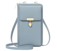 ENONEO Sac Téléphone Portable Femme en Cuir Blocage RFID Petit Sac à Bandoulière pour Téléphone avec 12 Porte Carte et Fermeture Eclair Poche à Monnaie Portefeuille Pochette Femme (Bleu)